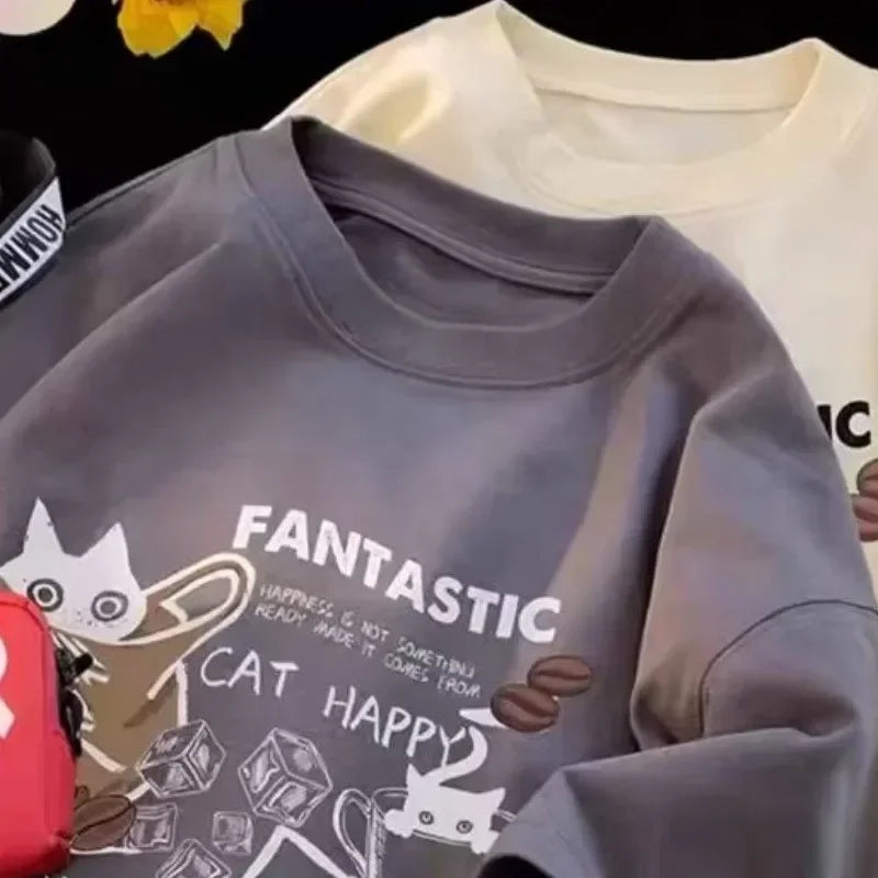 M-8XL 2025 New Summer Korean Style Fun Cartoon Print T-shirt Man Women Unisex Oversized Plus Size Tshirt Trendy Tees