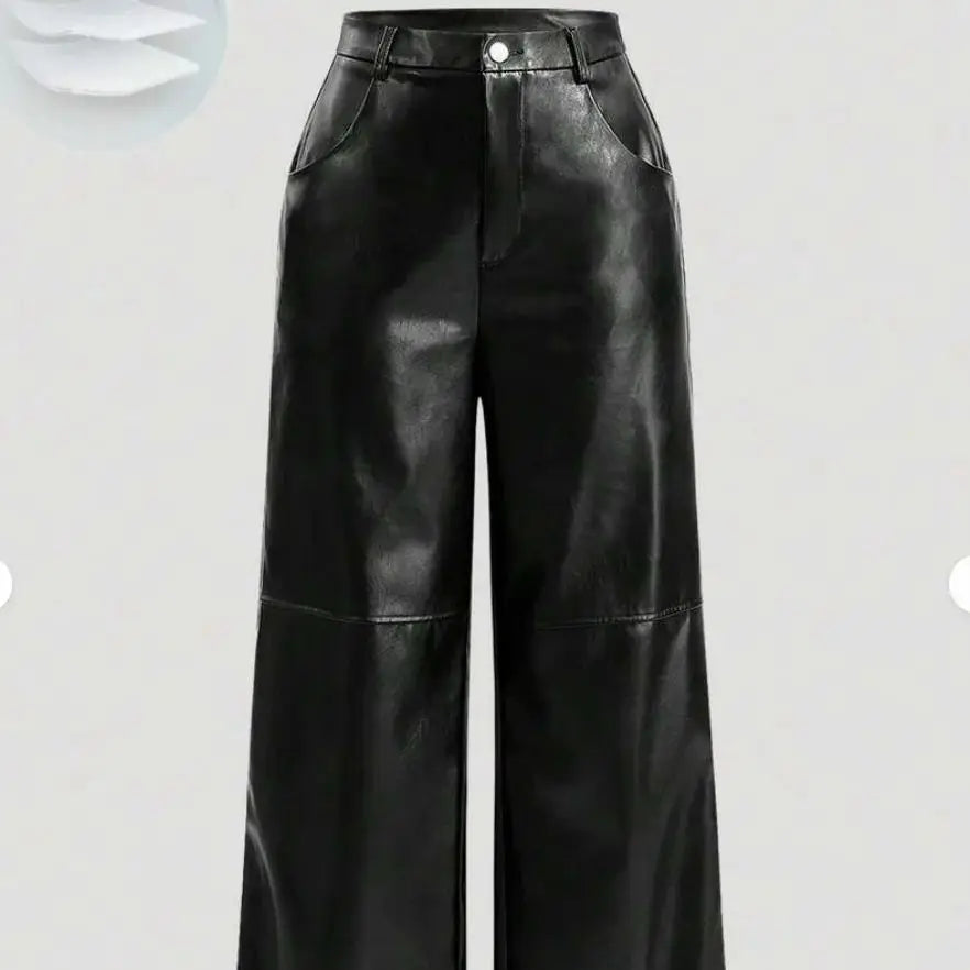 Womens casual elegant vacation solid color directional PU high-end synthetic leather European and American pants