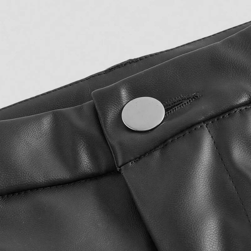 Womens casual elegant vacation solid color directional PU high-end synthetic leather European and American pants