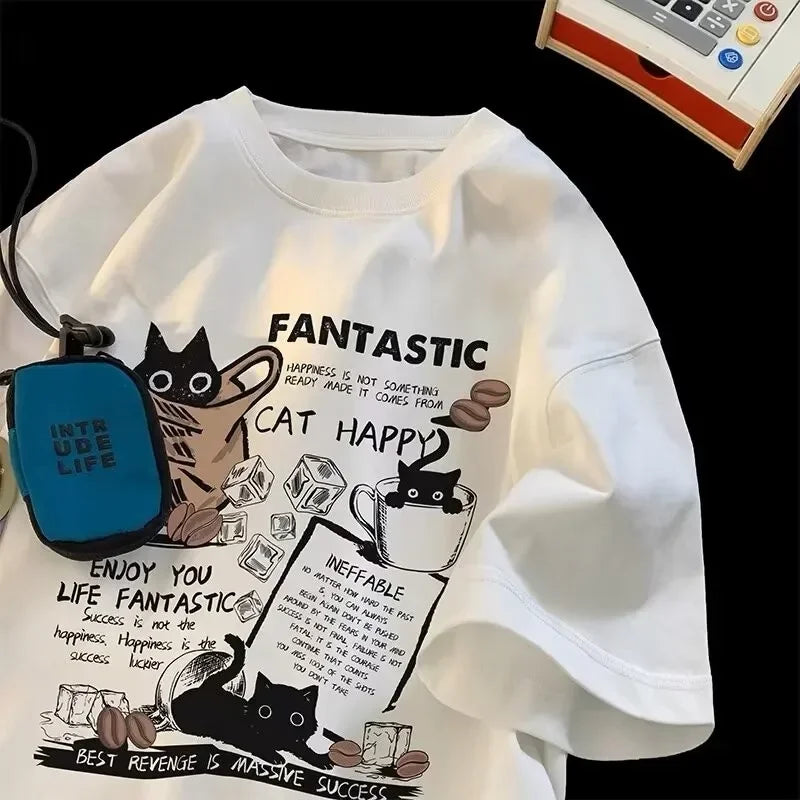 M-8XL 2025 New Summer Korean Style Fun Cartoon Print T-shirt Man Women Unisex Oversized Plus Size Tshirt Trendy Tees